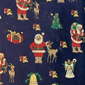 417 Van Heusen Men's Silk Christmas Tie With Santa Presents Reindeer Angels